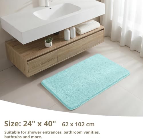 Polyester Bathroom Rug 24"x40" Aqua Haze, Non-Slip Soft Bath Mat - Image 2