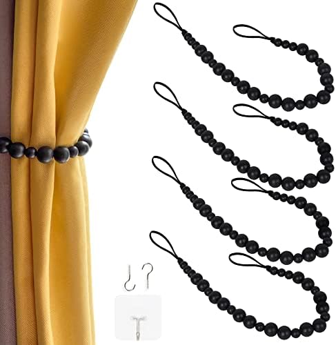 4 Pack Wood Bead Curtain Tieback, Boho Curtain Holdback by OCIOLI