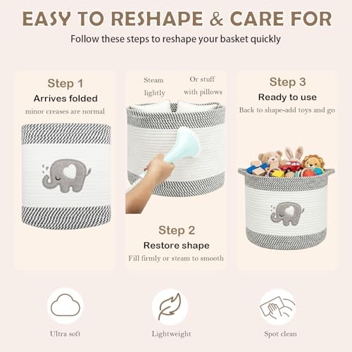 Baby Laundry Basket for Nursery, Large 15”x12” Elephant Storage Baskets - Image 5