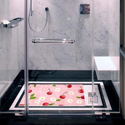 Bathtub Mat Non Slip 26.8x15.1In, Cherry Daisies Bath Mat - Image 6