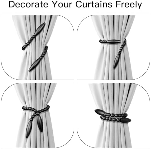 Wood Bead Curtain Tiebacks 4 Pack, No Drill Curtain Holdbacks - Image 3