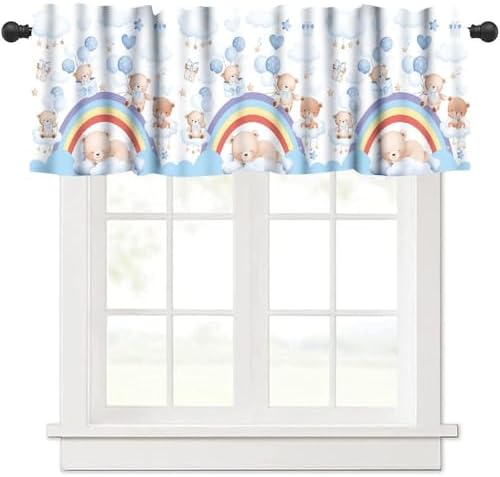 Rainbow Valances Curtain Cute Lovely Blue Bear Cloud Rainbow Window Treatment by Unknown