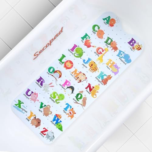 Secopad Bathtub Mat Non Slip, Cute Tub Mat, Alphabet and Animals by Secopad