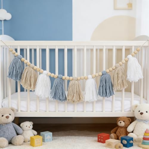 Boho Blue Tassel Garland Baby Boy Shower Decorations - Image 4