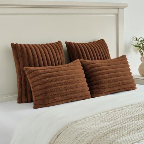 FUTEI Pack of 2 Faux Fur Throw Pillow Covers 12x20 Inch - Image 5