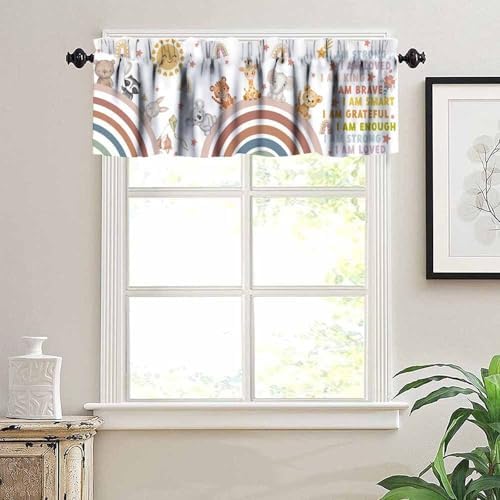 Boho Valance Curtains Rustic Colorful Cartoon Rainbow Animal Sun Pattern Window - Image 5