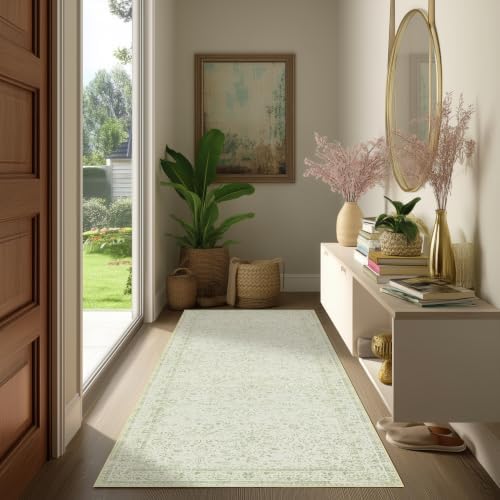 Sage Green 2x6 Runner Rug for Bathroom Washable Vintage Boho Floral Rugs - Image 5