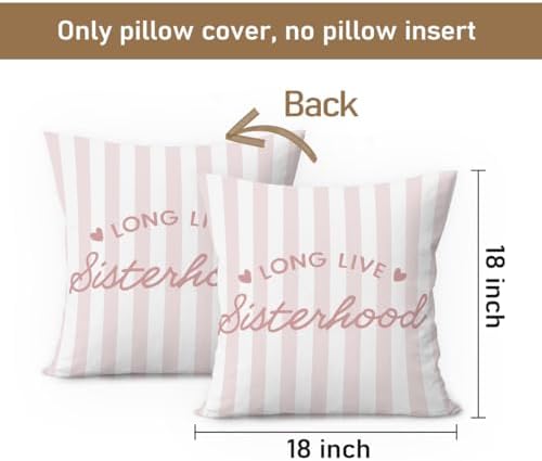 Pink Girl Nursery Decor Pillow Covers 18x18, Long Live Sisterhood Preppy Pink - Image 7