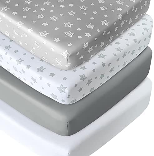 Crib Sheets for Boys or Girls 4 Pack, Fitted Crib Sheet by Moonsea