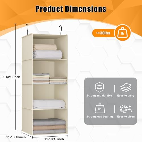 Hanging Closet Organizer 4-Shelf, Oxford Fabric Wardrobe Storage - Image 3