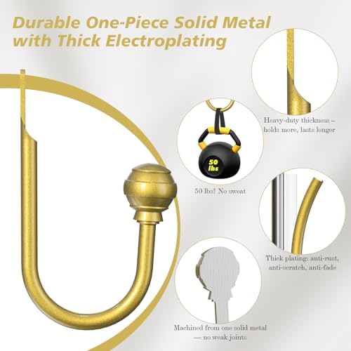Hion Curtain Holdbacks Gold 6pcs, Curtain Tiebacks Wall Mounted Hooks - Image 3