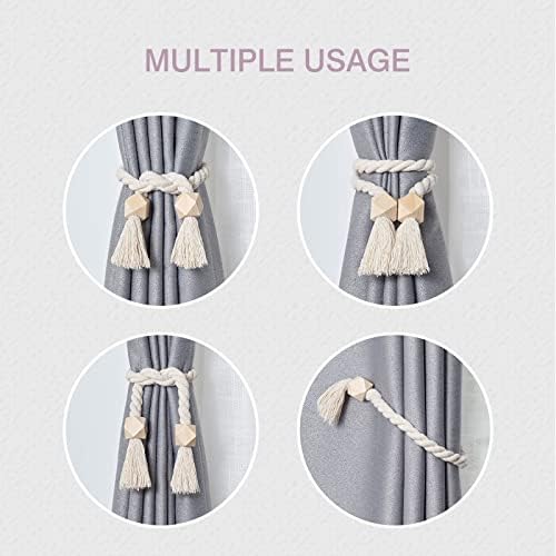 NICEEC 6 Pack Wooden Polyhedron Magnetic Curtain Tiebacks Boho Home Decor Drape - Image 6