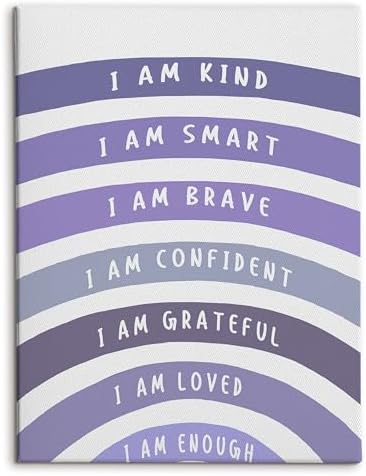HRQKO Boho Inspirational Purple I Am Kind Canvas Wall Art Prints, Motivational by HRQKO