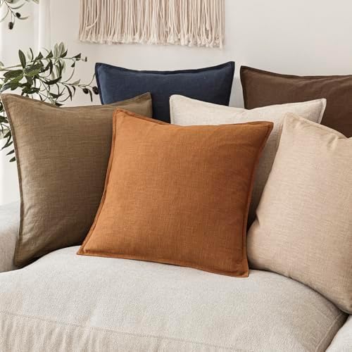 Foindtower Decorative Linen Lumbar Throw Pillow Covers 12x20 Autumn Orange - Image 7