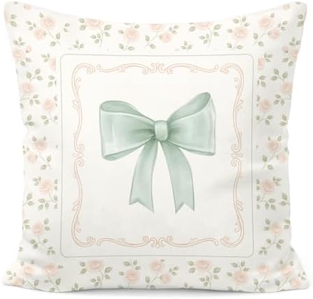 CoquetteSage Green Bow Floral French Country Pillow Covers 18x18, Floral Grand by Unknown