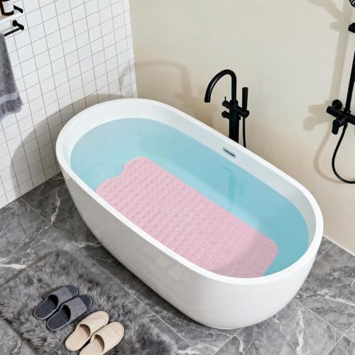 Anti-Slip Bathtub Shower Mat 40×16 Inch Opaque Pink - Image 5
