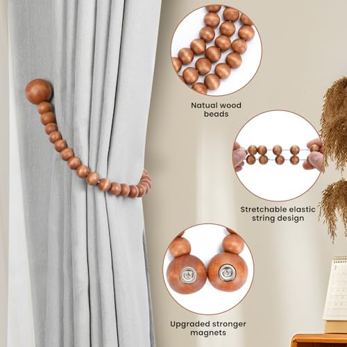 KLOGTSIND Magnetic Curtain Tiebacks, 4 Pack Wood Bead Curtain Holdbacks - Image 5