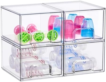 Sorbus Clear Stackable Baby Bottle Organizer Bins – 4 Pack Modular Plastic by Sorbus