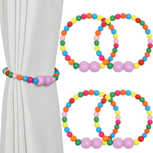 KLOGTSIND Magnetic Curtain Tiebacks, 4 Pack Wood Bead Curtain Holdbacks by KLOGTSINDDirect