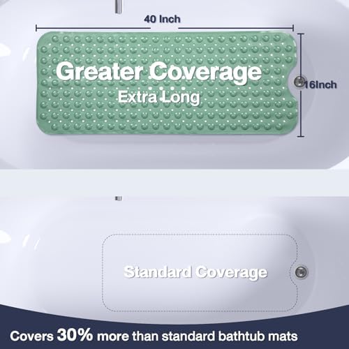 Extra Long Bathtub Mat Non Slip Bath Mat Mars Green 40"x16" Full - Image 2