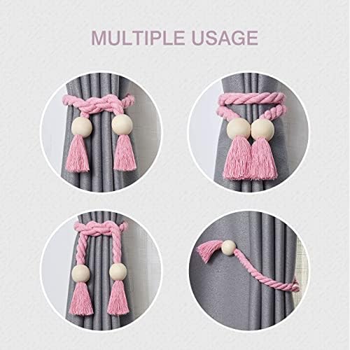NICEEC 4 Pack Wooden Ball Magnetic Curtain Tiebacks Boho Home Decor Drape Tie - Image 5