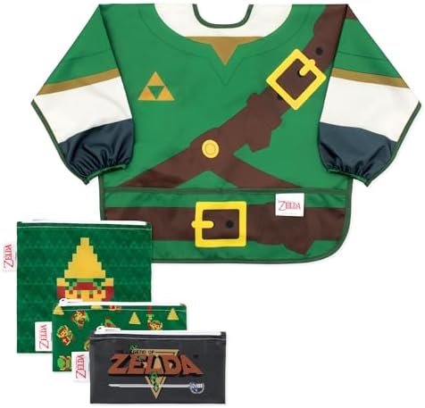 Bumkins Nintendo The Legend of Zelda Sleeved Bib and Snack Bag Set – Waterproof by Bumkins