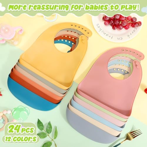 Tioncy 24 Pcs Silicone Bibs for Babies Toddlers Waterproof Adjustable Soft - Image 5
