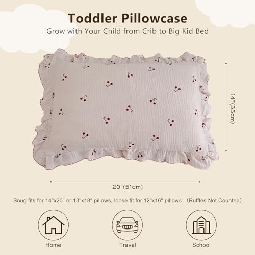 BuLuTu Muslin Cotton Kids Toddler Pillowcases Cherry Print, 1 Pack - Image 2