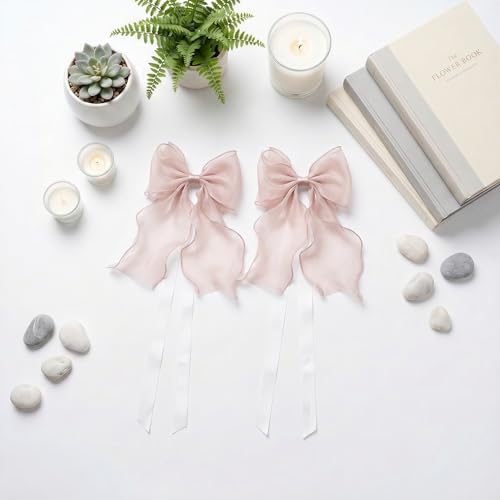 2 Pack French Lace Bow Curtain Tiebacks, Light Pink - Image 4