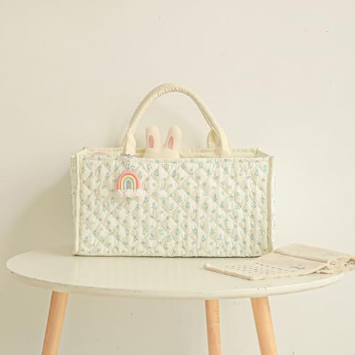 Quilted Fabric Storage Basket Floral Baby Diaper Caddy Quilted Basket - Image 5
