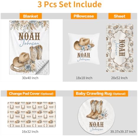 Custom Baby Boy Minky Crib Bedding Set, Cowboy Bedding 3 Pcs Set - Image 4