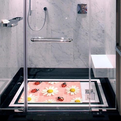 Shower Mat Non Slip 26.8 x 15.1 Inches, Daisies Ladybug Bathtub Mat Shower - Image 6
