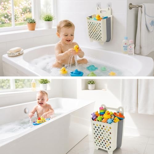 Bath Toy Basket, Stand Up Bath Toy Bin, Foldable Bath Toy Holder - Image 4
