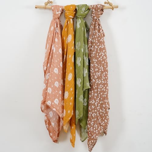4 Set Muslin Swaddle Blankets Receiving Blanket - Image 4