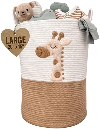 Giraffe Baby Laundry Basket, Tall Woven Rope Nursery Hamper, 20x15 in by KeminaBlankets