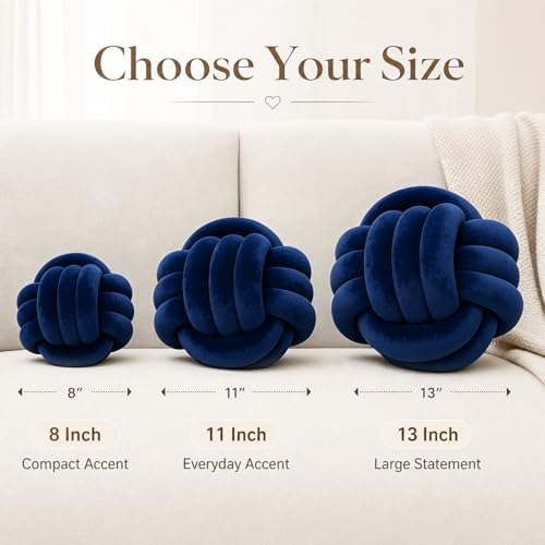 Petrella Navy Blue Knot Pillow Ball, 8 Inch Round Decorative Pillow - Image 3