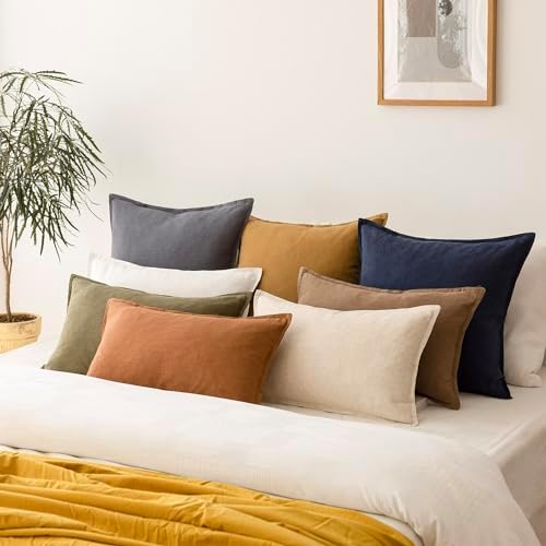 Foindtower Linen Solid Decorative Throw Pillow Covers 20x20 Natural Beige - Image 7