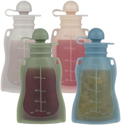 Eascrozn 4 Pack Silicone Baby Food Pouches Reusable 5OZ Containers by Eascrozn