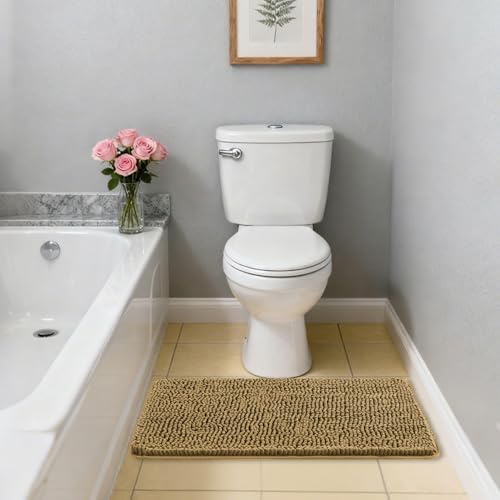 Chenille Bathroom Rug 20"x32" Tan, Non-Slip Plush Bath Mat - Image 7
