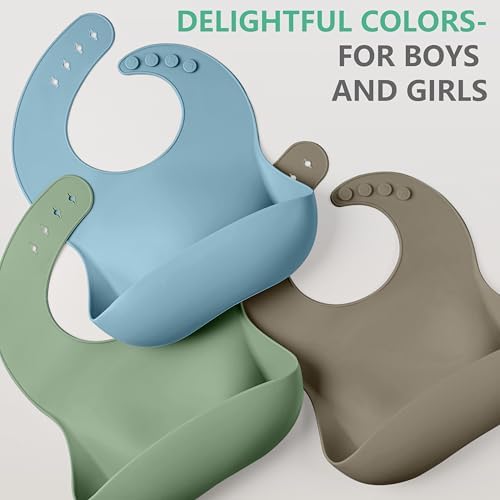 Cuddle Campus Set of 3 Silicone Bibs, Soft Adjustable Bibs - Image 6