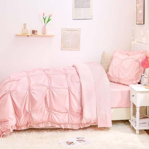 Twin Comforter Set for Girls, Boho Pintuck Bedding Comforter Sets, 4 Pieces - Image 3