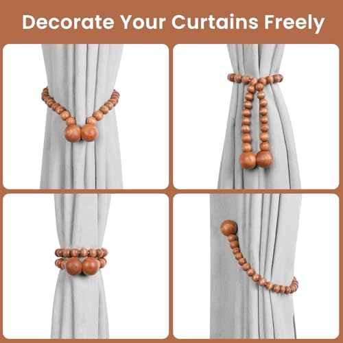 KLOGTSIND Magnetic Curtain Tiebacks, 4 Pack Wood Bead Curtain Holdbacks - Image 4