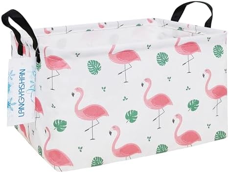 Rectangular Collapsible Leaf Flamingo Storage Basket Nursery Organizer by LANGYASHAN