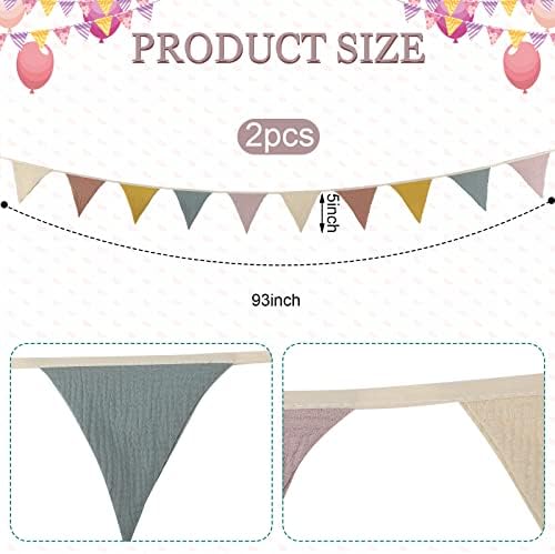 Oudain 2 Pcs Pennant Banner Flags Nursery Garland Triangle, Rainbow Color - Image 2