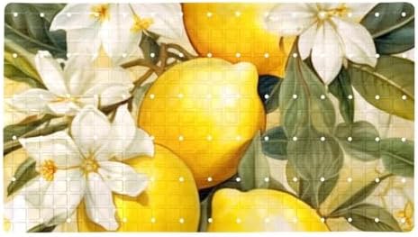 Bathtub Mat Non Slip 26.8x15.1 Inch, Lemon White Flowers Shower Mat by Anna+Cowper