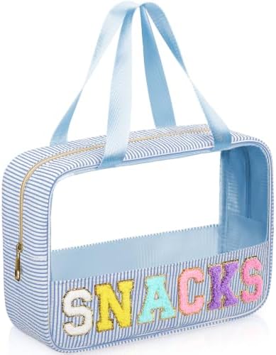 Sanwuta Seersucker Snacks Bag Chenille Letter Clear Makeup Bag by Sanwuta