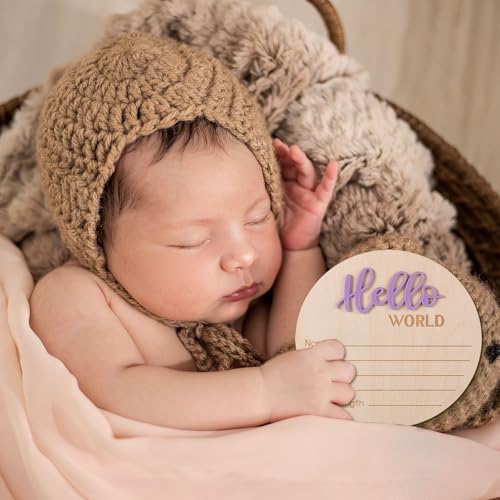 Baby Announcement Sign, Wooden Hello World Newborn Signs Birth Name Sign - Image 6