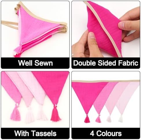G2PLUS Cotton Fabric Bunting Banner, 9Ft Pink Triangle Pennant Banner Flag - Image 3