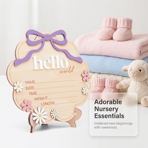 Hello World Wooden Baby Birth Announcement Sign - Image 5