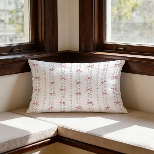 Coquette Pink Bow Pearl Pillow Covers 12x20, Coquette Preppy Room Decor - Image 3
